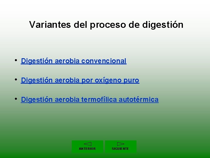 Variantes del proceso de digestión • Digestión aerobia convencional • Digestión aerobia por oxígeno