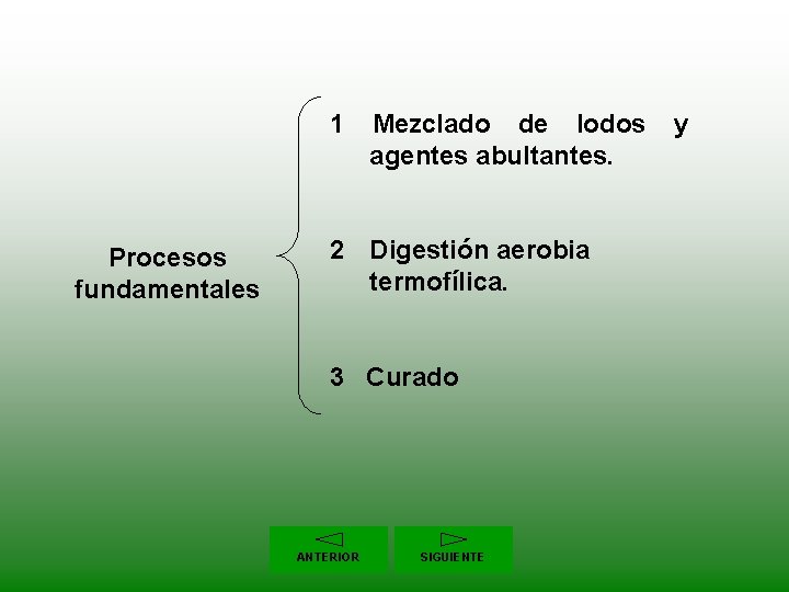 1 Mezclado de lodos y agentes abultantes. Procesos fundamentales 2 Digestión aerobia termofílica. 3
