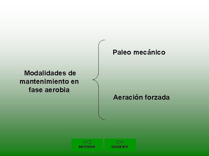  Paleo mecánico Modalidades de mantenimiento en fase aerobia ANTERIOR Aeración forzada SIGUIENTE 