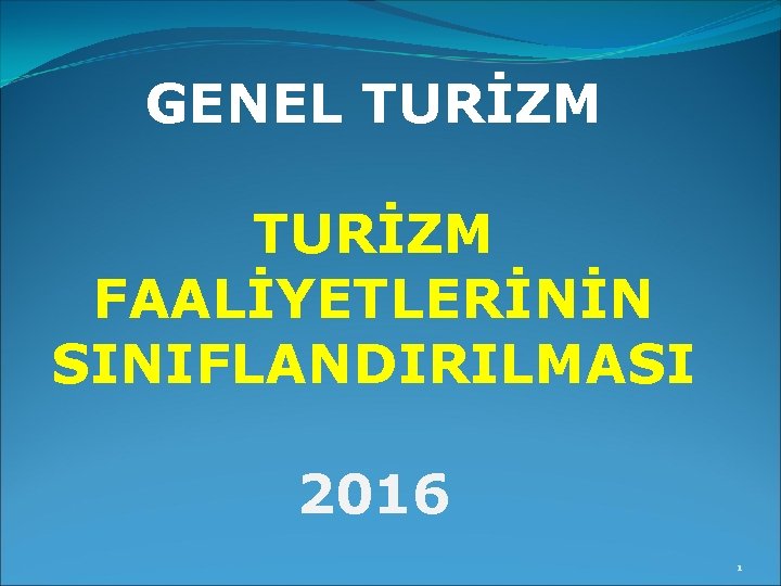 GENEL TURİZM FAALİYETLERİNİN SINIFLANDIRILMASI 2016 1 