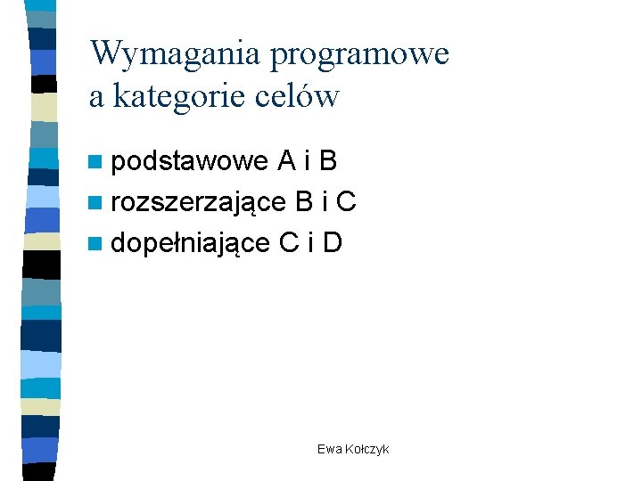 Wymagania programowe a kategorie celów n podstawowe Ai. B n rozszerzające B i C