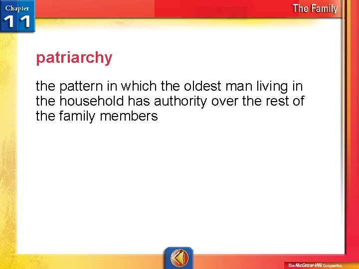 patriarchy the pattern in which the oldest man living in the household has authority