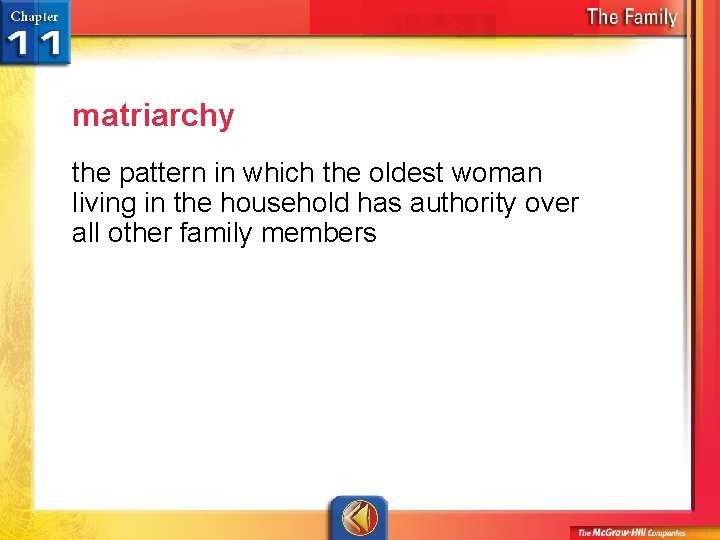 matriarchy the pattern in which the oldest woman living in the household has authority