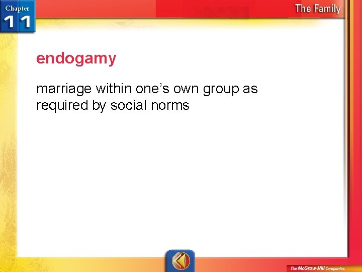 endogamy marriage within one’s own group as required by social norms 