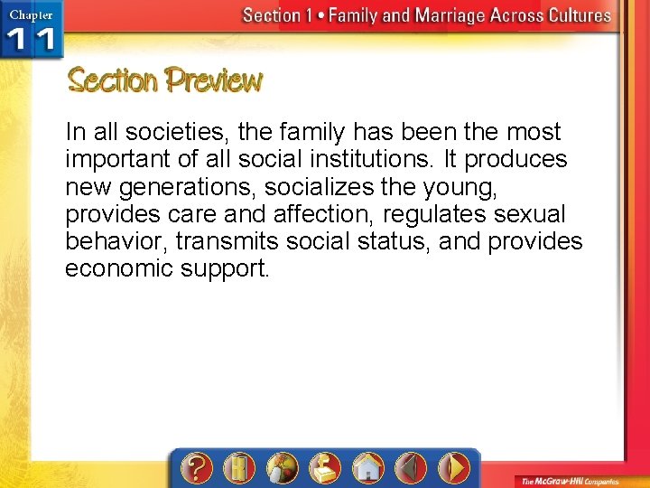 In all societies, the family has been the most important of all social institutions.