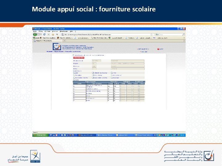 Module appui social : fourniture scolaire 
