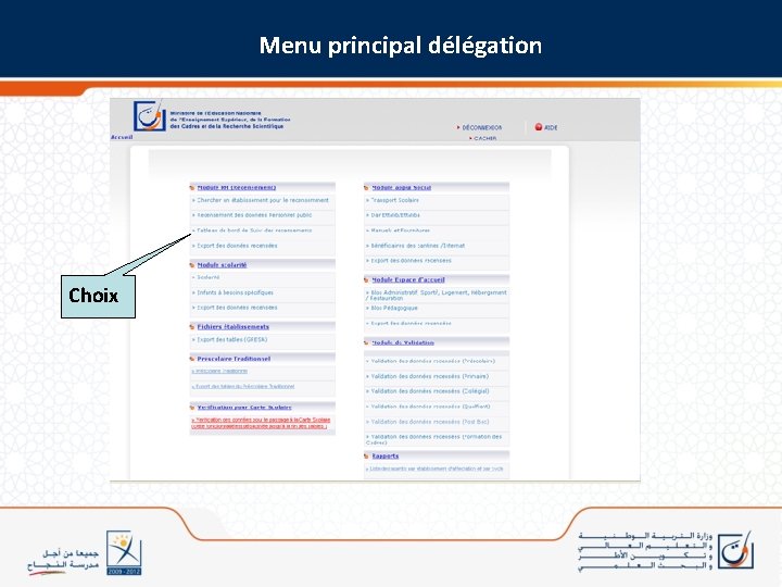 Menu principal délégation Choix 