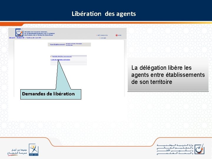 Libération des agents La délégation libère les agents entre établissements de son territoire Demandes