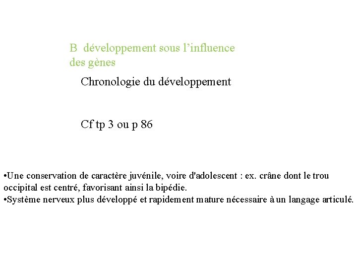 B développement sous l’influence des gènes Chronologie du développement Cf tp 3 ou p