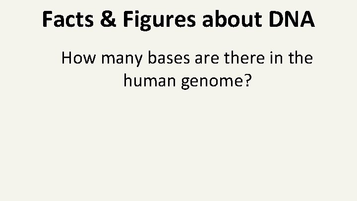 Facts & Figures about DNA How many bases are there in the human genome?