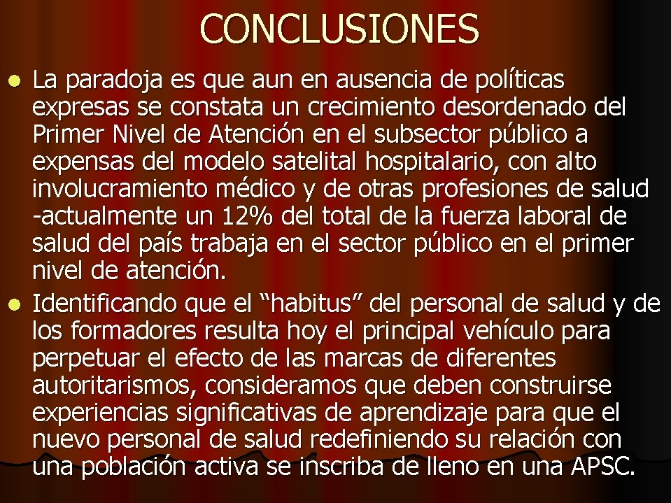 CONCLUSIONES La paradoja es que aun en ausencia de políticas expresas se constata un