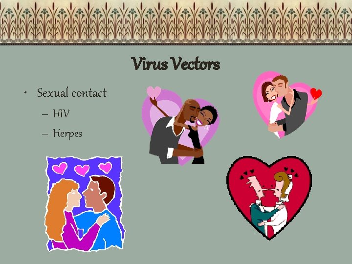 Virus Vectors • Sexual contact – HIV – Herpes 