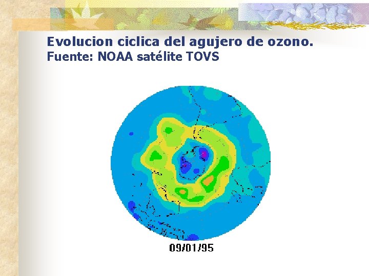 Evolucion ciclica del agujero de ozono. Fuente: NOAA satélite TOVS 