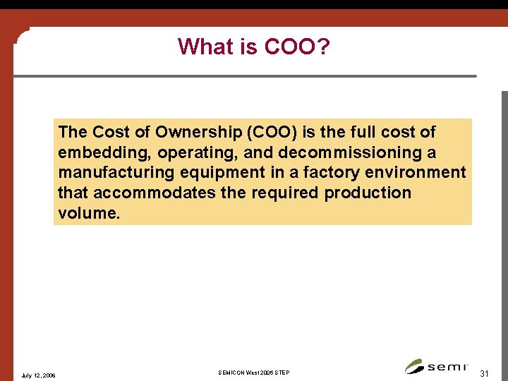 What is COO? The Cost of Ownership (COO) is the full cost of embedding,