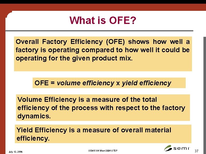 What is OFE? Overall Factory Efficiency (OFE) shows how well a factory is operating