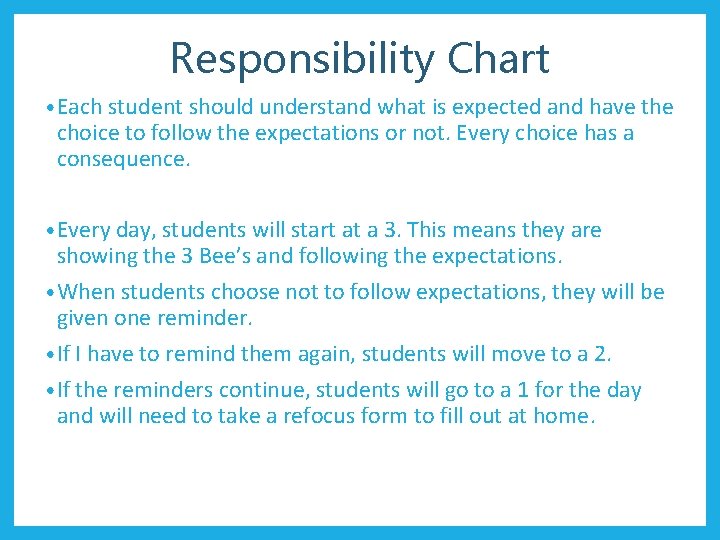 Responsibility Chart • Each student should understand what is expected and have the choice