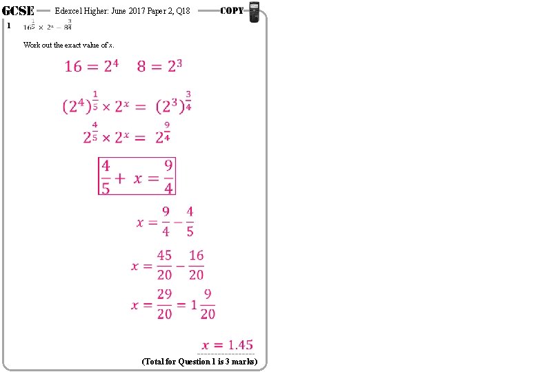 GCSE 1 Edexcel Higher: June 2017 Paper 2, Q 18 Work out the exact GCSE 1 Edexcel Higher: June 2017 Paper 2, Q 18 Work out the exact