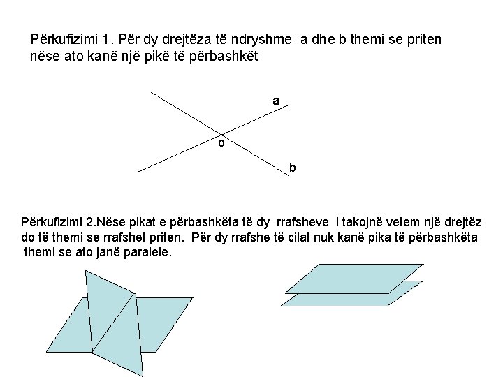 Përkufizimi 1. Për dy drejtëza të ndryshme a dhe b themi se priten nëse