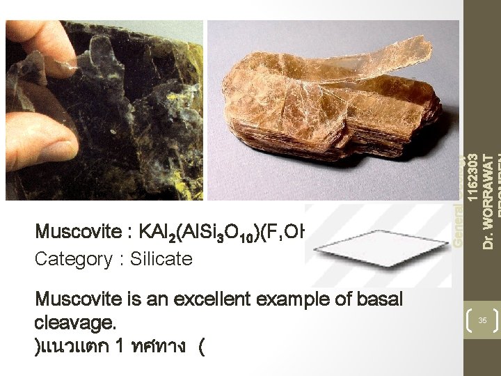Muscovite is an excellent example of basal cleavage. )แนวแตก 1 ทศทาง ( General Geology