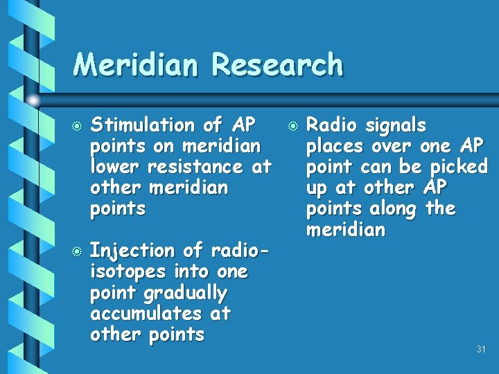 Meridian Research b b Stimulation of AP points on meridian lower resistance at other