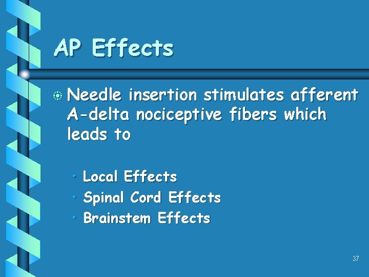 AP Effects b Needle insertion stimulates afferent A-delta nociceptive fibers which leads to •