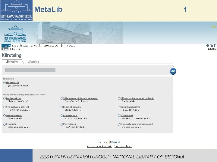 Meta. Lib 1 EESTI RAHVUSRAAMATUKOGU · NATIONAL LIBRARY OF ESTONIA 