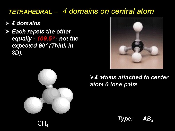 TETRAHEDRAL -- 4 domains on central atom Ø 4 domains Ø Each repels the