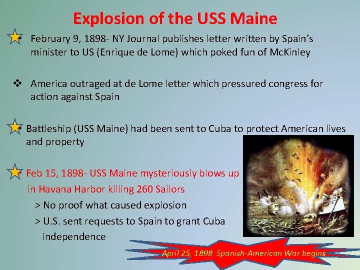 Explosion of the USS Maine v February 9, 1898 - NY Journal publishes letter Explosion of the USS Maine v February 9, 1898 - NY Journal publishes letter