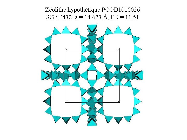 Zéolithe hypothétique PCOD 1010026 SG : P 432, a = 14. 623 Å, FD