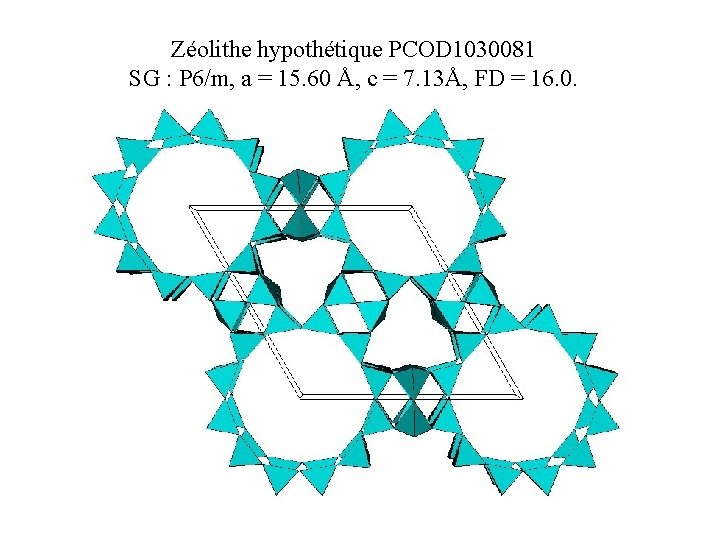 Zéolithe hypothétique PCOD 1030081 SG : P 6/m, a = 15. 60 Å, c