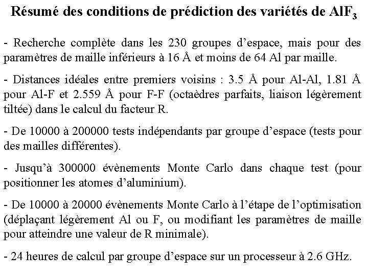 Résumé des conditions de prédiction des variétés de Al. F 3 - Recherche complète