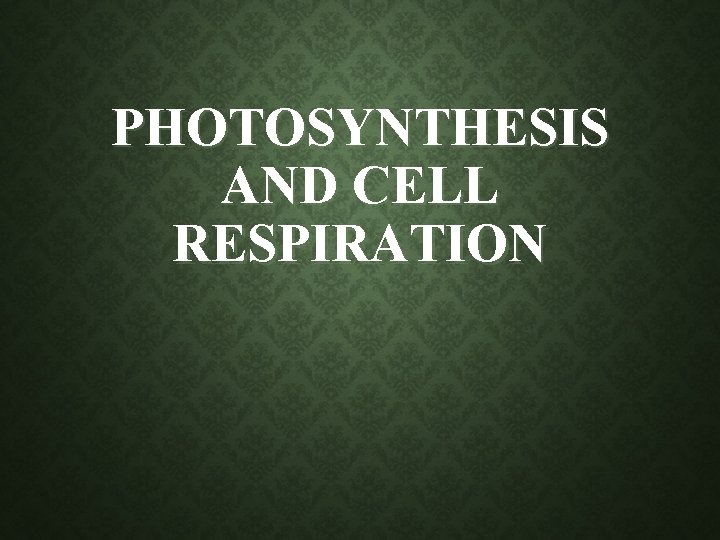 PHOTOSYNTHESIS AND CELL RESPIRATION PHOTOSYNTHESIS AND CELL RESPIRATION