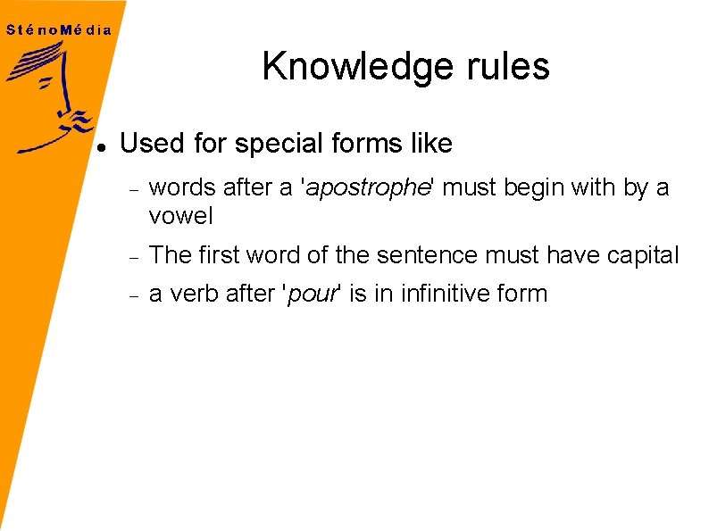 Knowledge rules Used for special forms like words after a 'apostrophe' must begin with