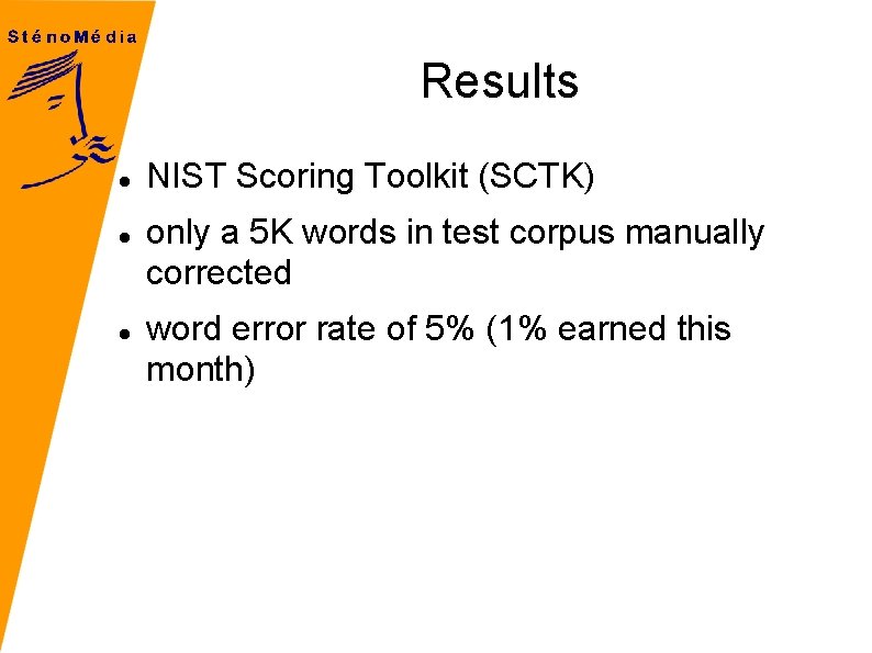 Results NIST Scoring Toolkit (SCTK) only a 5 K words in test corpus manually