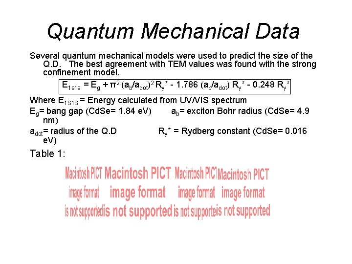 Quantum Mechanical Data Several quantum mechanical models were used to predict the size of Quantum Mechanical Data Several quantum mechanical models were used to predict the size of