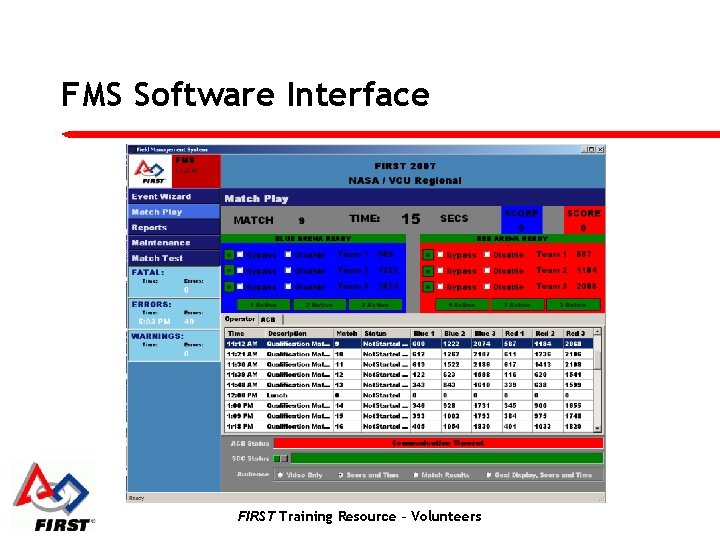 FMS Software Interface FIRST Training Resource – Volunteers 