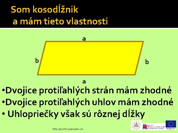 Som kosodĺžnik a mám tieto vlastnosti a b b a • Dvojice protiľahlých strán