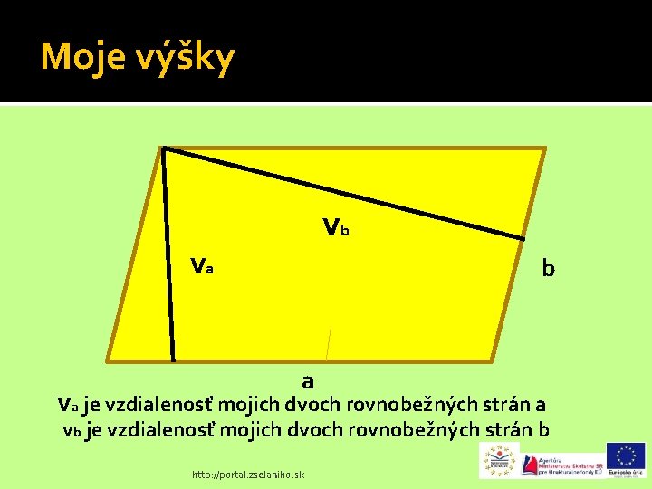 Moje výšky vb va b a va je vzdialenosť mojich dvoch rovnobežných strán a