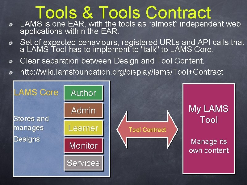 Tools & Tools Contract LAMS is one EAR, with the tools as “almost” independent Tools & Tools Contract LAMS is one EAR, with the tools as “almost” independent