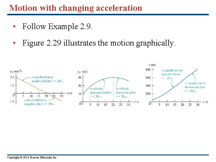 Motion with changing acceleration • Follow Example 2. 9. • Figure 2. 29 illustrates Motion with changing acceleration • Follow Example 2. 9. • Figure 2. 29 illustrates