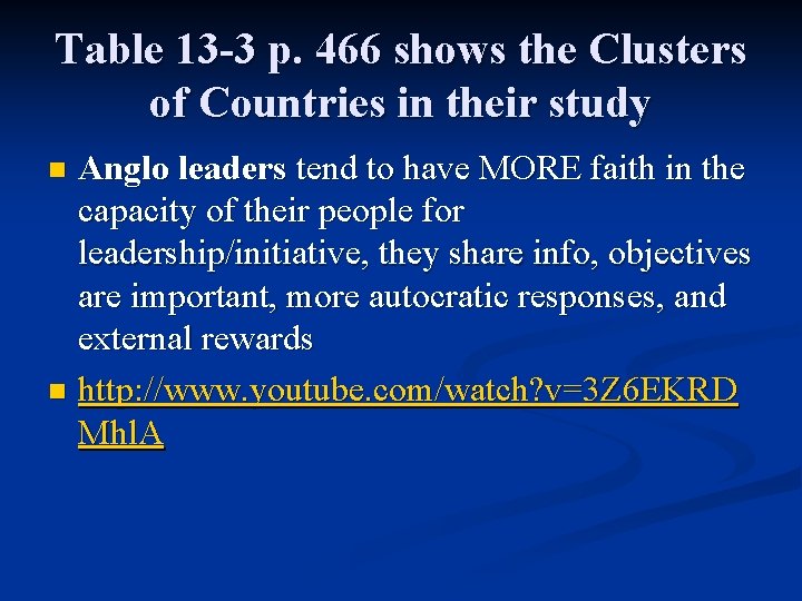 Table 13 -3 p. 466 shows the Clusters of Countries in their study Anglo