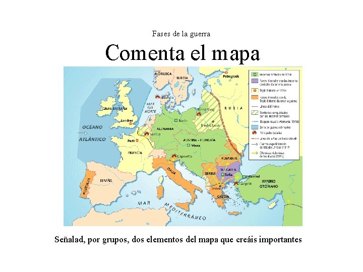 Fases de la guerra Comenta el mapa Señalad, por grupos, dos elementos del mapa