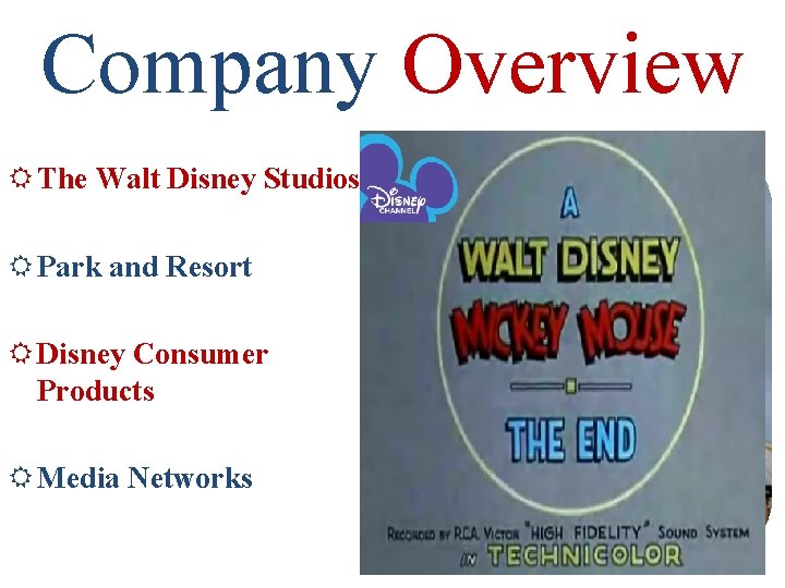 Company Overview The Walt Disney Studios Park and Resort Disney Consumer Products Media Networks
