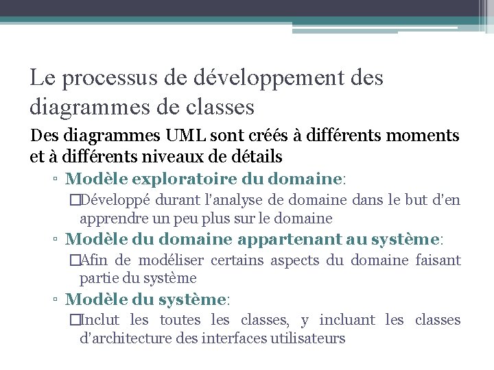 Le processus de développement des diagrammes de classes Des diagrammes UML sont créés à