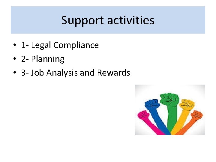 Support activities • 1 - Legal Compliance • 2 - Planning • 3 -