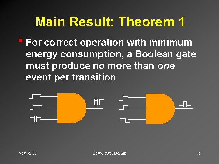 Main Result: Theorem 1 • For correct operation with minimum energy consumption, a Boolean