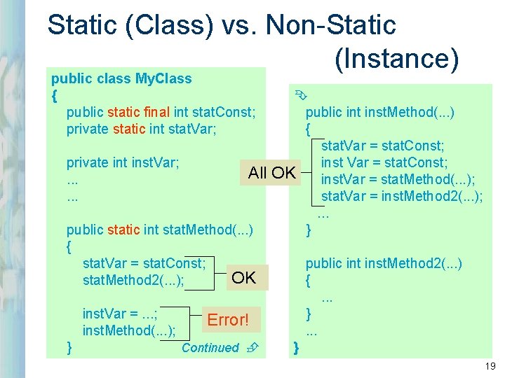 Static (Class) vs. Non-Static (Instance) public class My. Class { public static final int Static (Class) vs. Non-Static (Instance) public class My. Class { public static final int