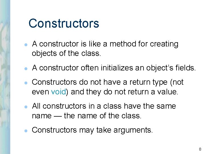 Constructors l l l A constructor is like a method for creating objects of Constructors l l l A constructor is like a method for creating objects of