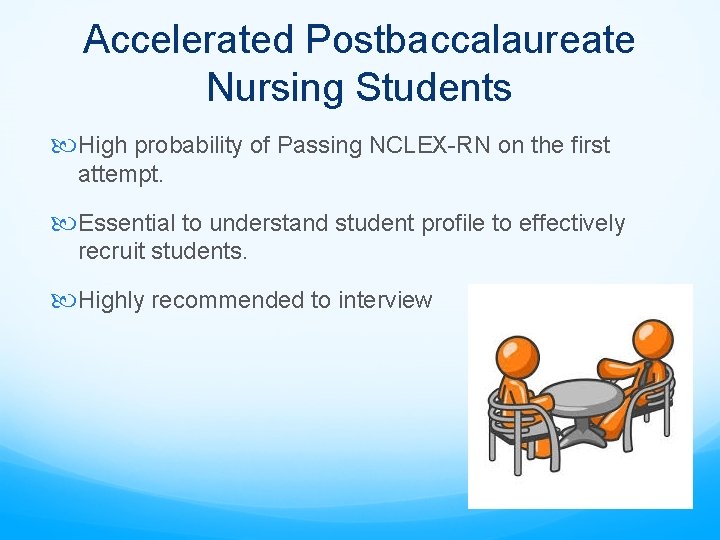 Accelerated Postbaccalaureate Nursing Students High probability of Passing NCLEX-RN on the first attempt. Essential