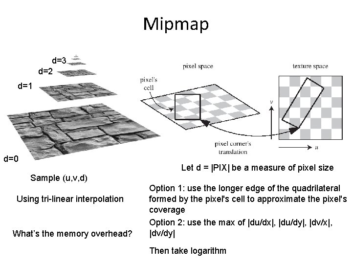 Mipmap d=3 d=2 d=1 d=0 Let d = |PIX| be a measure of pixel